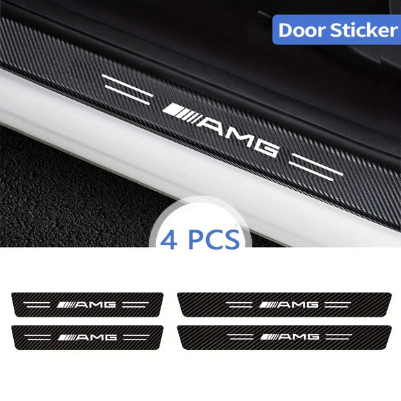 4pcs Car Door Plate Protective Stickers Carbon FiberLeather Car Sticker For Mercedes benz AMG W204 W212 W211 W124 W210 GLC CLA
